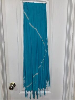 Turquoise Tie-Dye Fringe Scarf